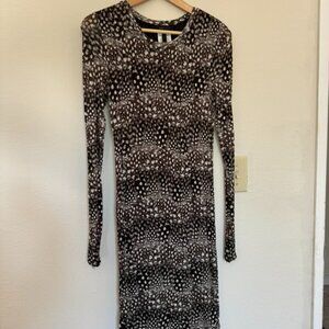BCBGMaxazria long sleeve Brown and White Dress, Size M